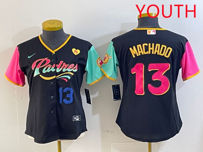 Youth San Diego Padres #13 Machado Black City Edition 2025 Nike MLB Jersey style 10